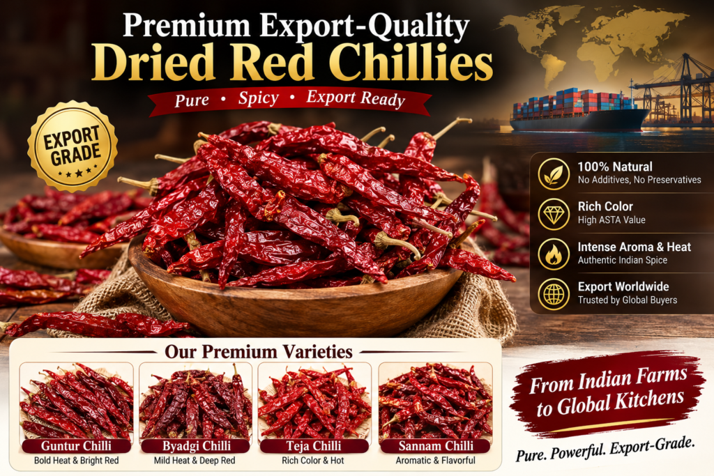 Best Indian Chilli Exporter supplying premium red chillies worldwide