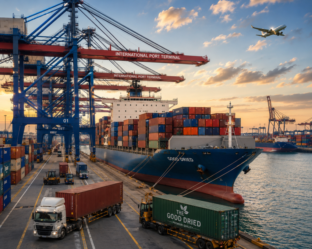 Shipping containers at an international seaport.