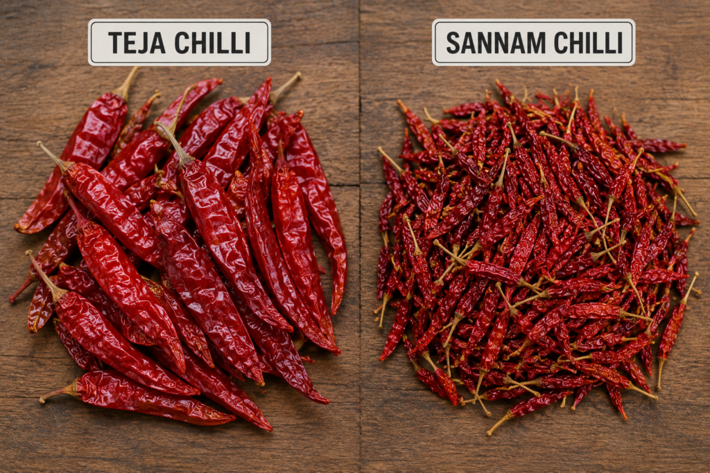 Teja Chilli vs Sannam Chilli comparison for export buyers