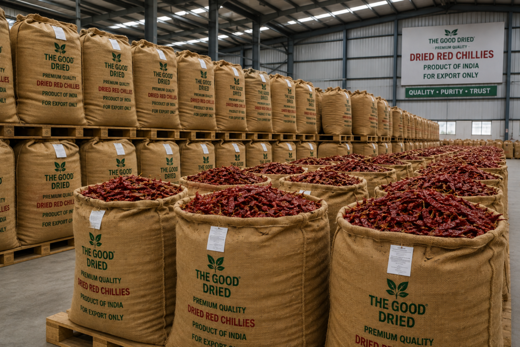 Bulk chilli supplier from India exporting premium dry red chillies worldwide
