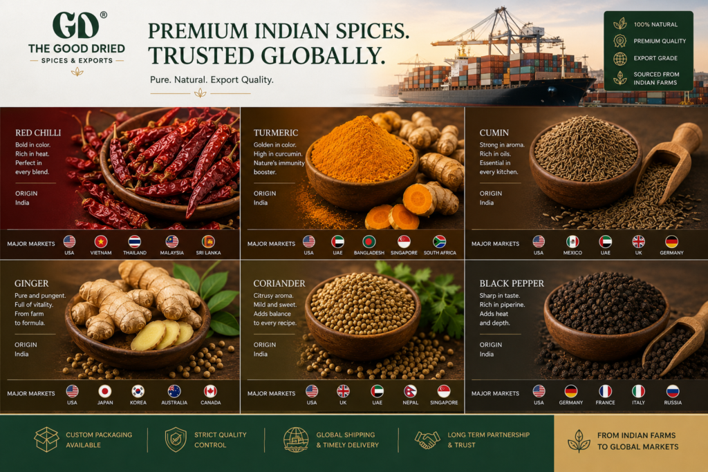 Indian spices exported to international markets