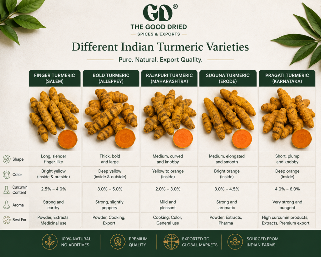 Indian turmeric finger varieties